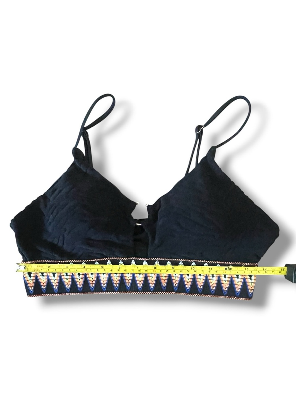 Bralette Crop Top Aztec Textured & Embroidered Trim Ring Detail Boho Festival - Picture 7 of 9